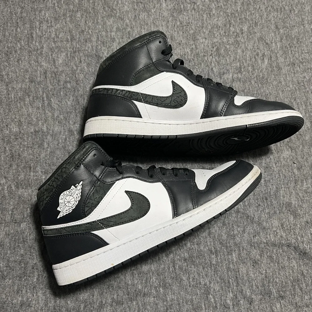 Jordan Air Jordan 1 Mid SE Shoes Mens Size 12 Black White Elephant Toe Sneakers